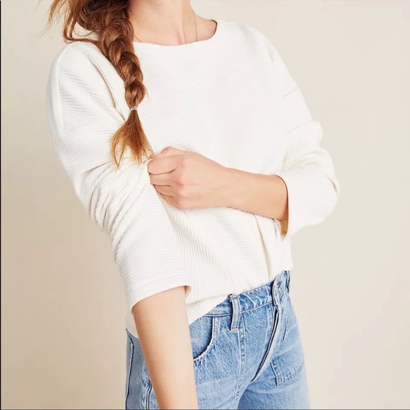 Anthropologie x Maeve • chrissy ribbed dolman-sleeved sweater cream sz M petite - Picture 5 of 10